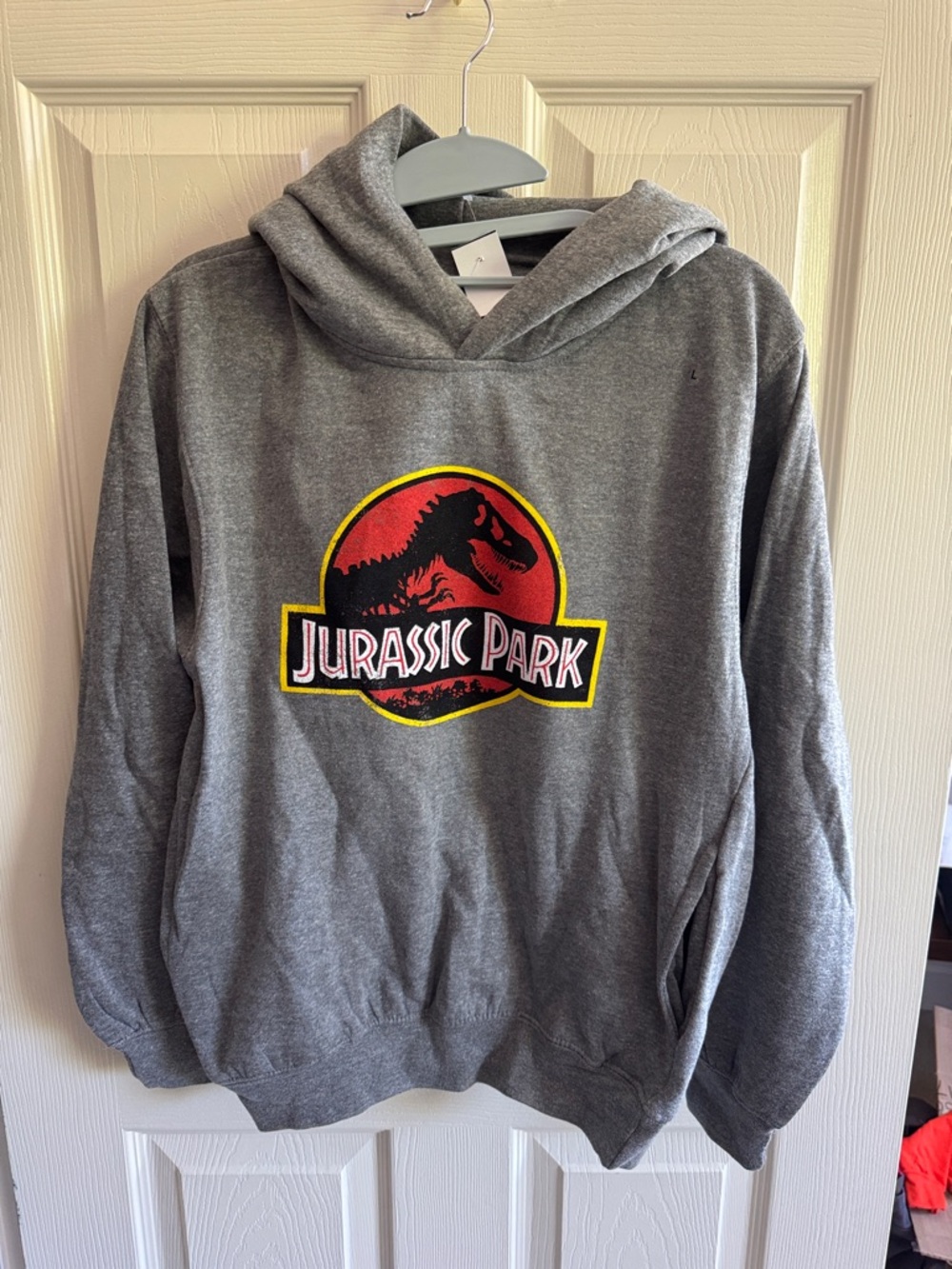 Universal Jurassic Park Gray Hoodie with Red & Yellow Logo